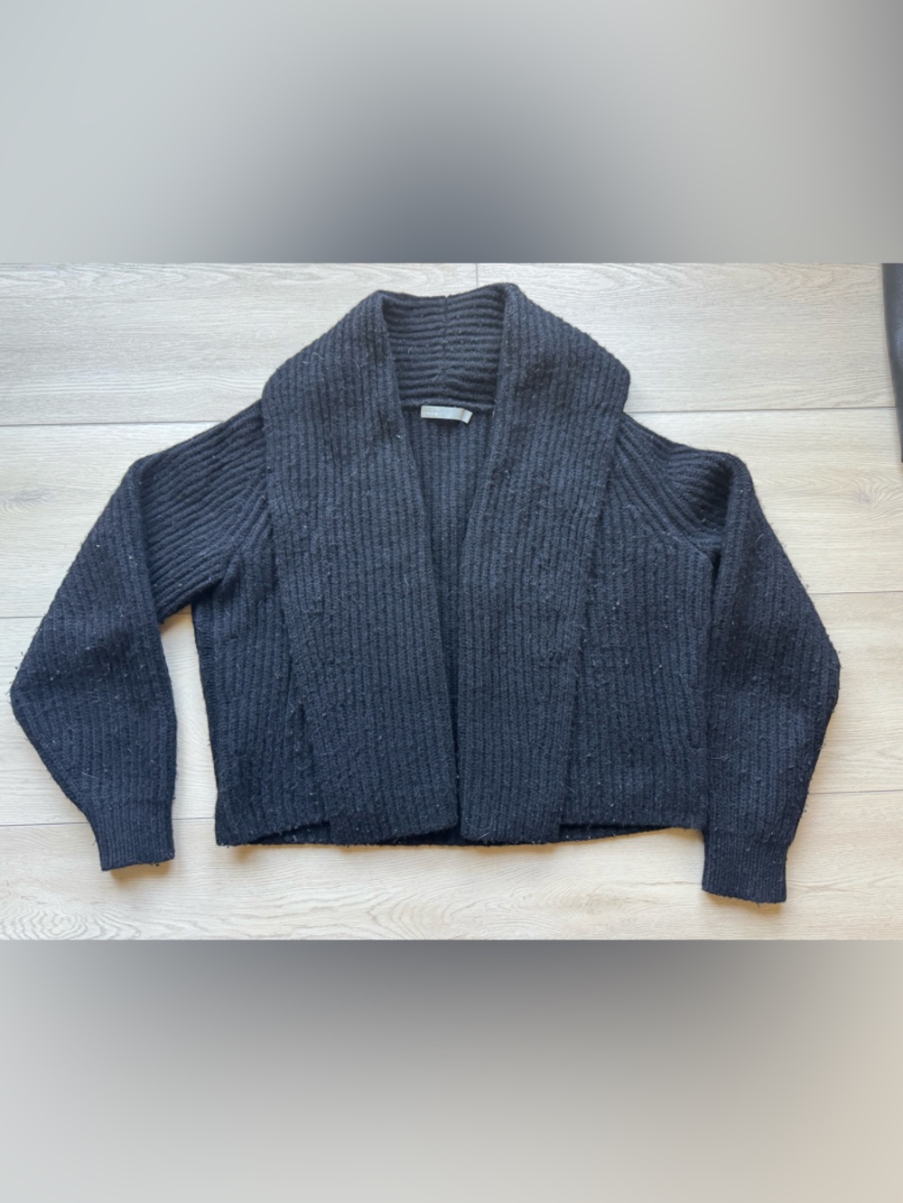 Vince Black Ribbed Open Cardigan Sweater with Shaw Neck, No Buttons size small